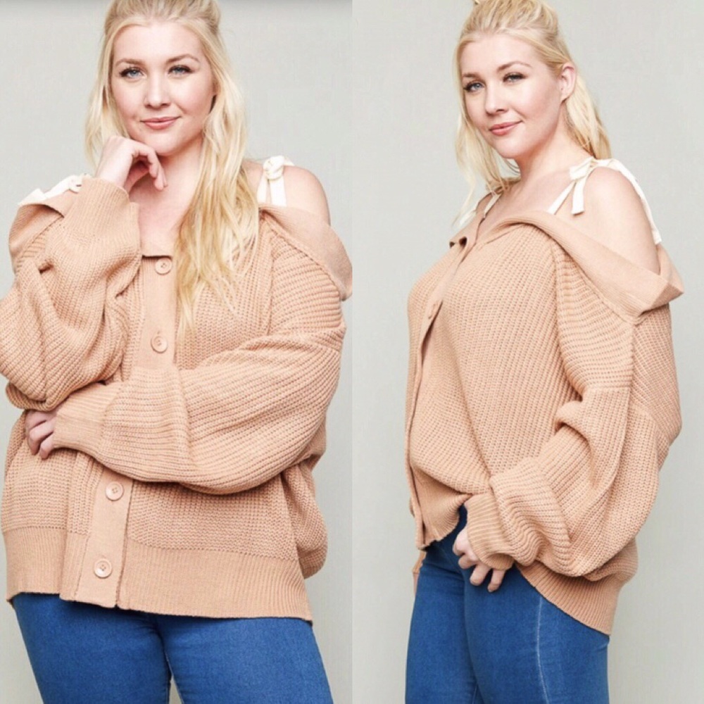 Oversized Off-the-shoulder Tie Cardigan